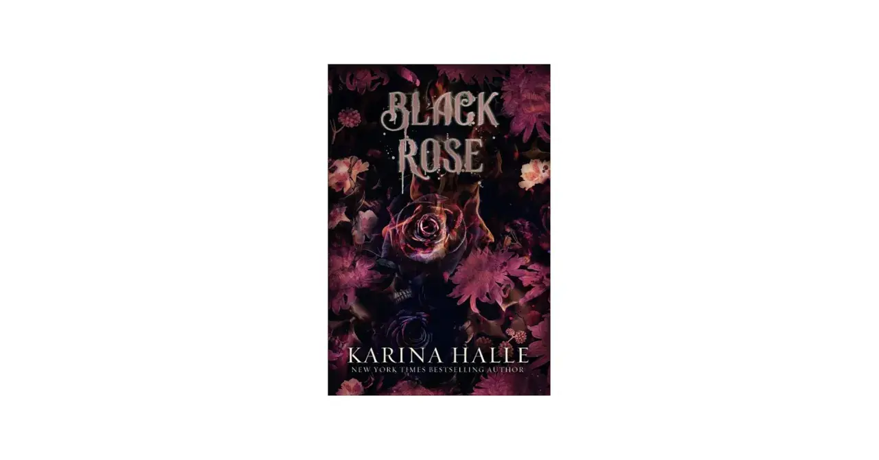 Okładka książki "Black Rose" wydawnictwa Black Rose. Mroczna róża w ogniu otoczona kwiatami i czaszkami.