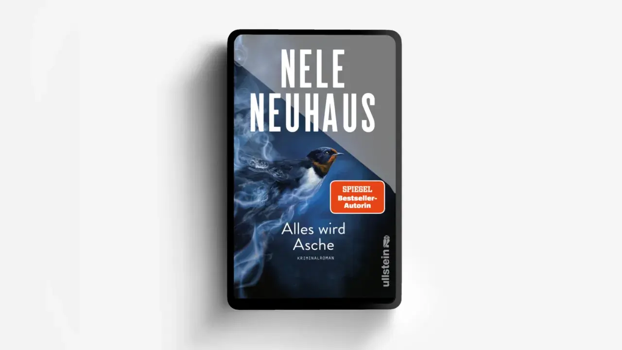 Okładka nowej książki Nele Neuhaus "Alles wird Asche". W tle dym i jaskółka.