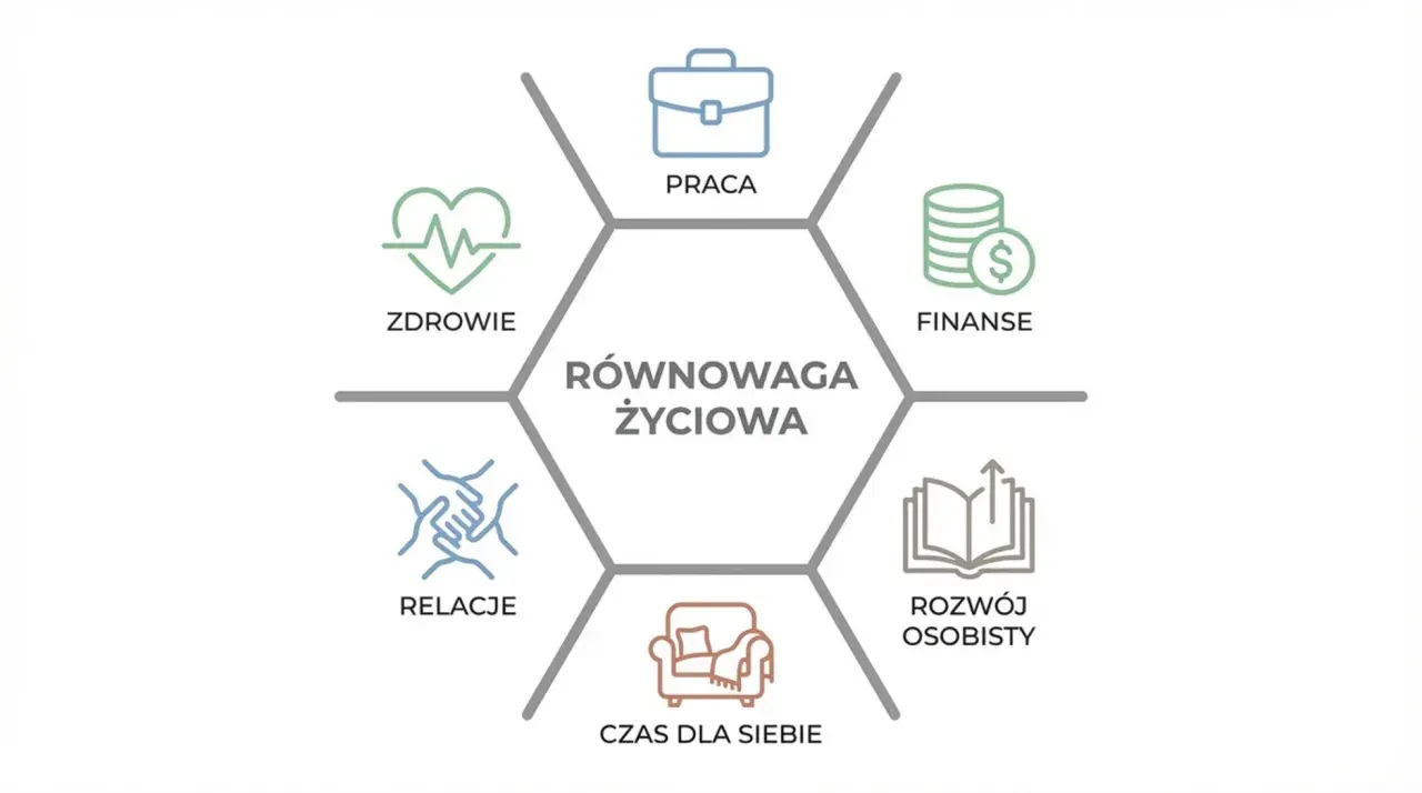 Równowaga życiowa: zdrowie, praca, finanse, rozwój osobisty, czas dla siebie i relacje. Dążenie do harmonii sprawia, że czujemy się lepiej niż wczoraj.