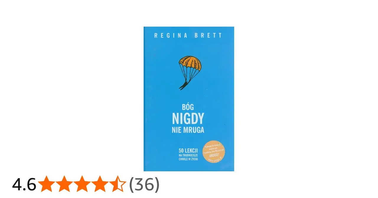 Okładka książki "Bóg nigdy nie mruga" Reginy Brett. Stylizowana postać spada na spadochronie.