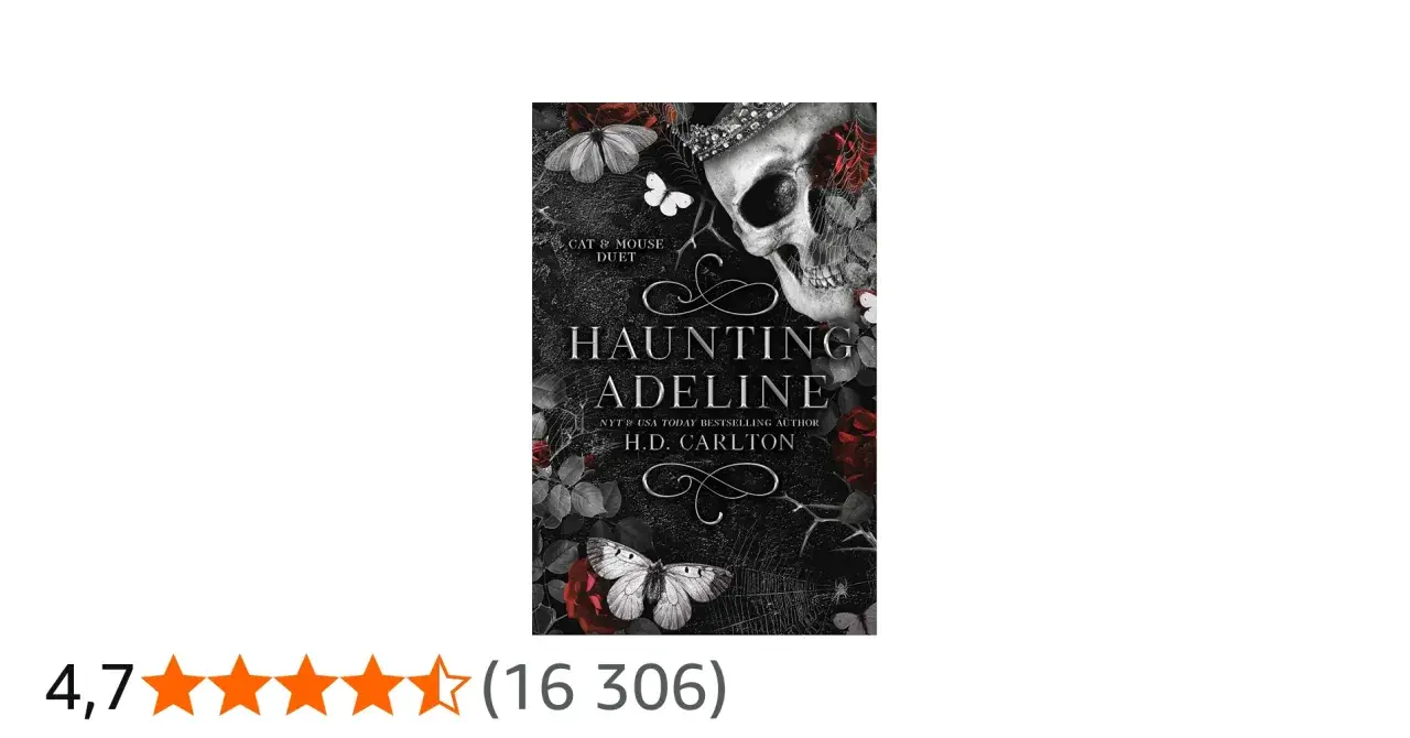 Okładka książki "Haunting Adeline" H.D. Carlton. Mroczna, z czaszką, różami i ćmami. O czym jest ta książka?