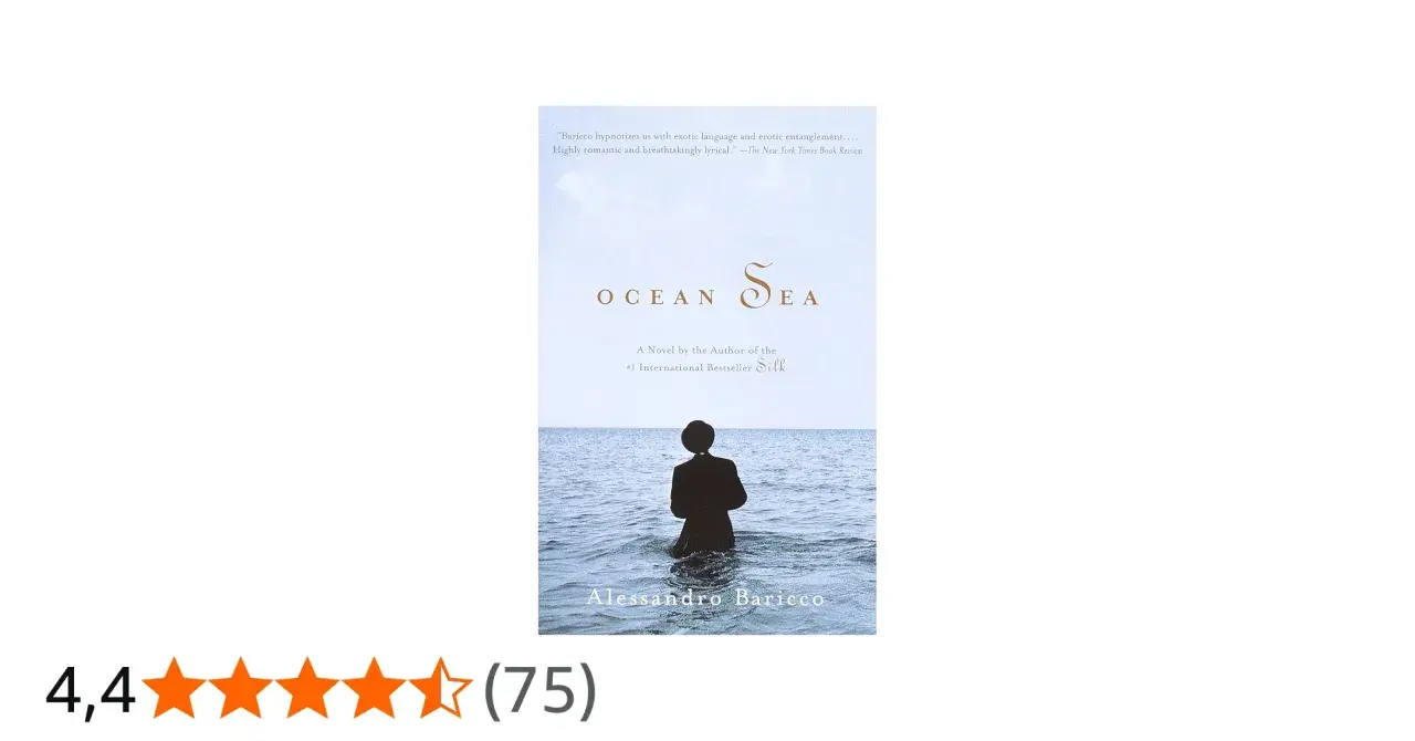 Okładka powieści "Ocean Sea" Alessandro Baricco. Sylwetka wchodzi do morza.