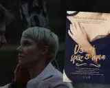 Para patrzy sobie w oczy, obok okładka książki "Dzisiaj śpisz ze mną".