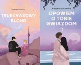 Dwie okładki książek Edyty Prusinowskiej. Na jednej para siedzi na skale, na drugiej obejmuje się. Opowiem o tobie gwiazdom.