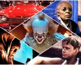 Kolaż scen z filmów na podstawie prozy Stephena Kinga: przerażający klaun Pennywise, czerwony samochód, starsza kobieta, mężczyzna w kapturze i młody chłopak.