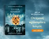Okładka książki "Ideburga" Leszka Hermana. Tajemniczy dwór i symbol G w ogniu. Idealna pozycja w kolejności czytania jego powieści.