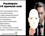 Psychopaci są wśród nas. Obraz przedstawia maskę, za którą kryje się człowiek z listą cech psychopaty: brak emocji, manipulacja, kłamstwa.