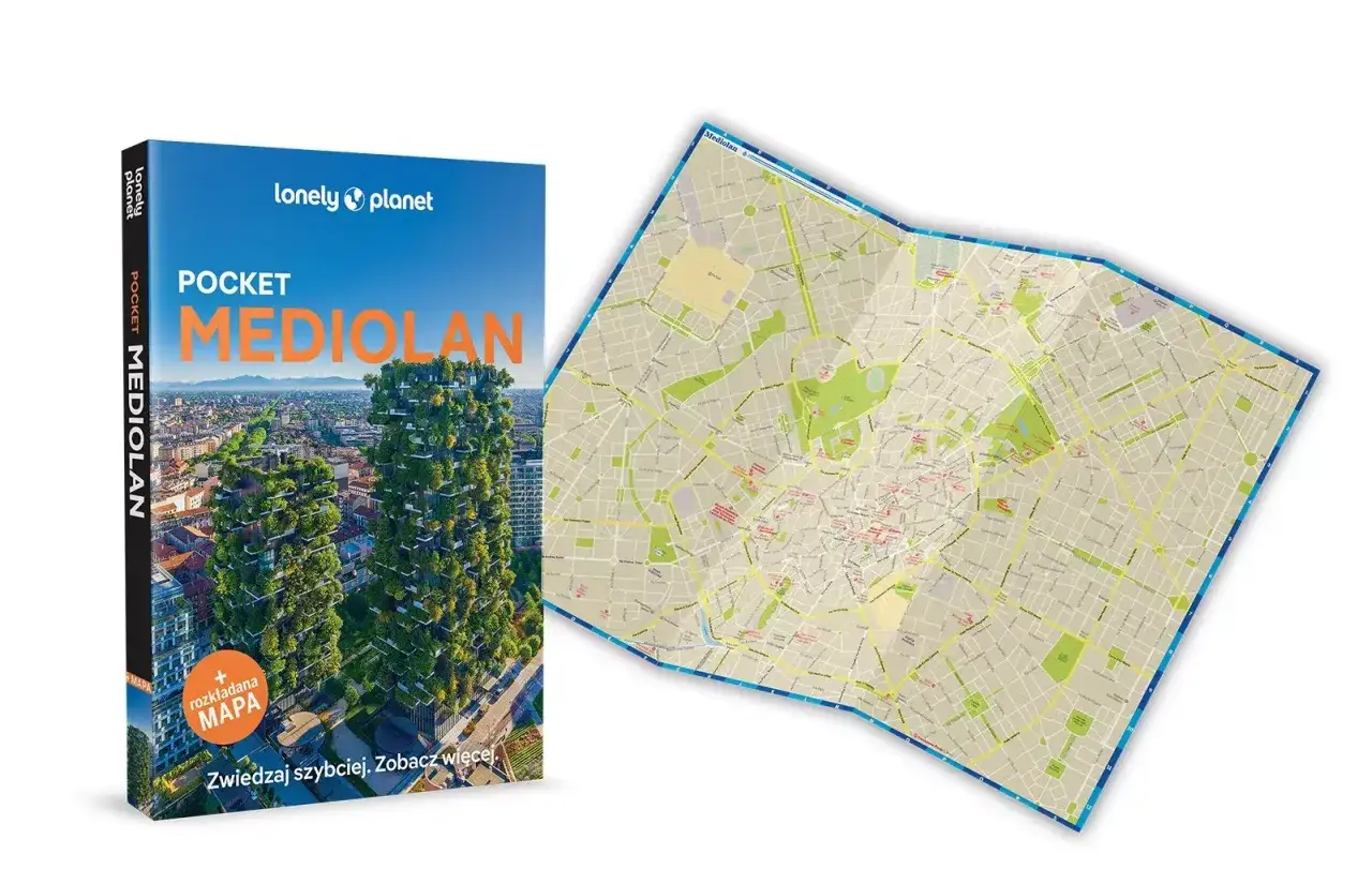 Przewodnik Lonely Planet Pocket Mediolan z rozkładaną mapą. Idealny dla córki z Włoch, która chce odkryć miasto.